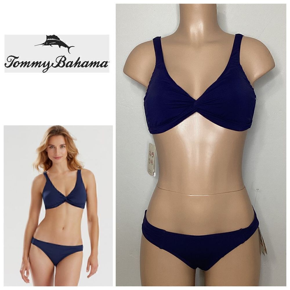 New. Tommy Bahama S- bottom/XS- top navy underwire bikini set.